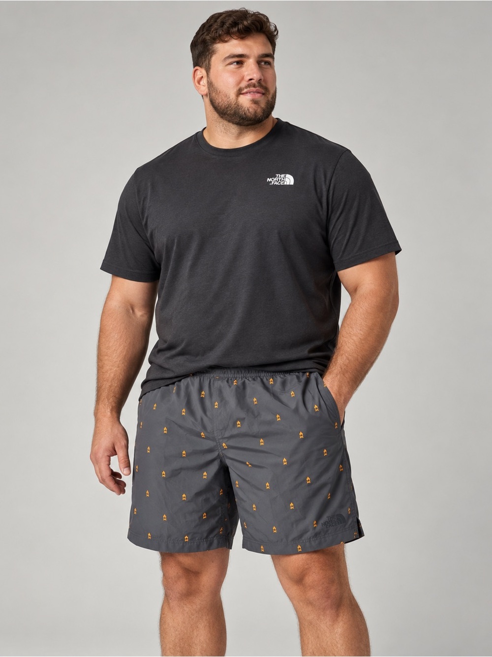 The North Face Men’s XXL Gray Orange Print Hybrid Swim Shorts NWT